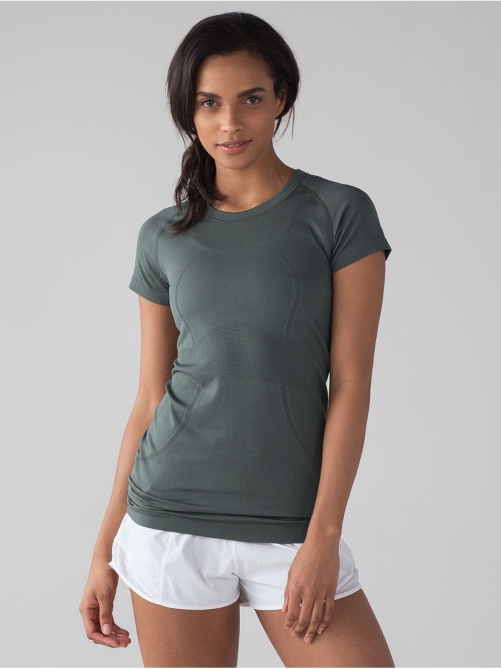 lululemon athletica Short-Sleeve Athletic Tee in Dark Green 2.0 hip length